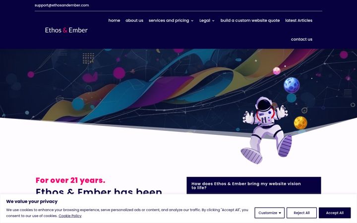 Screenshot of ethosandember.com