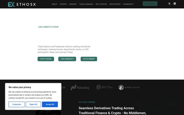 Screenshot of ethosx.finance