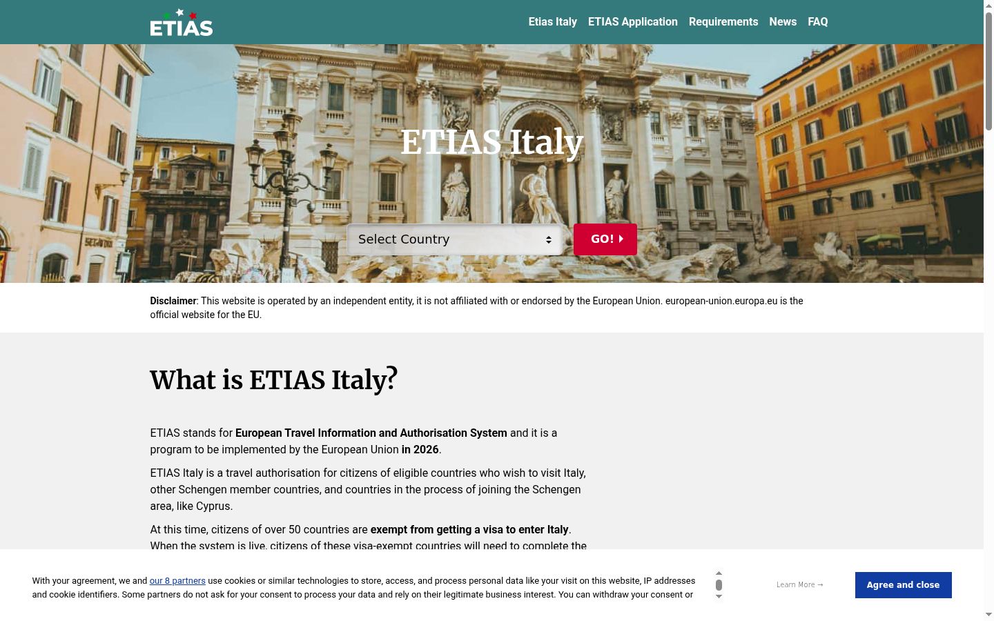 Screenshot del banner di consenso mostrato prima di qualsiasi interazione