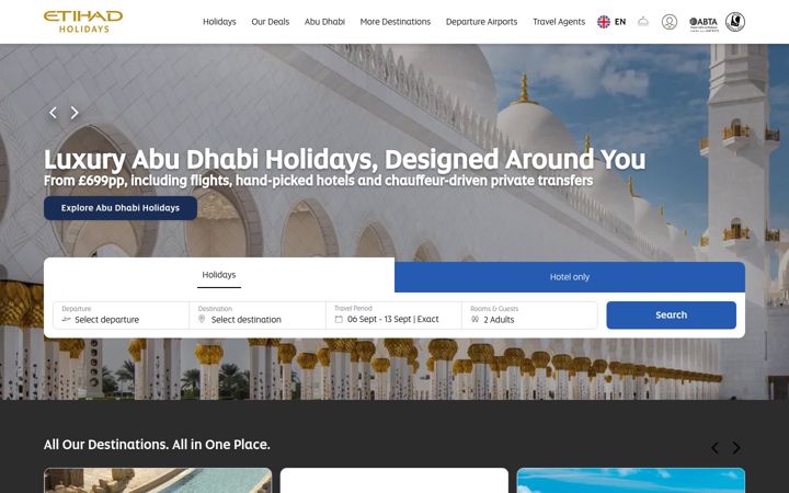 Screenshot of etihadholidays.co.uk