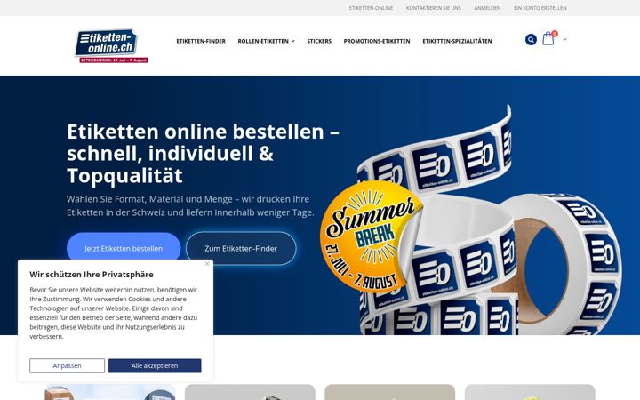 Екранна снимка на etiketten-online.ch