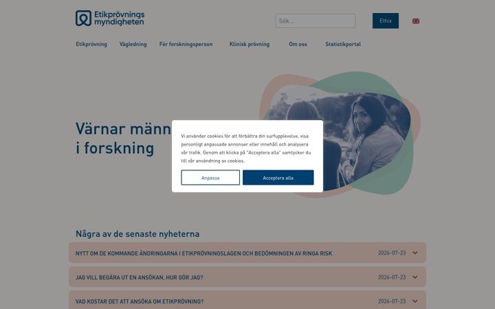 Screenshot of etikprovningsmyndigheten.se