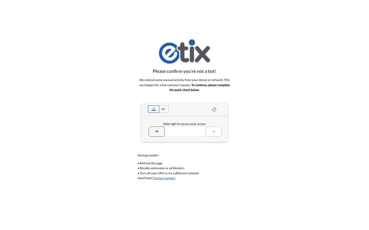 Екранна снимка на etix.com