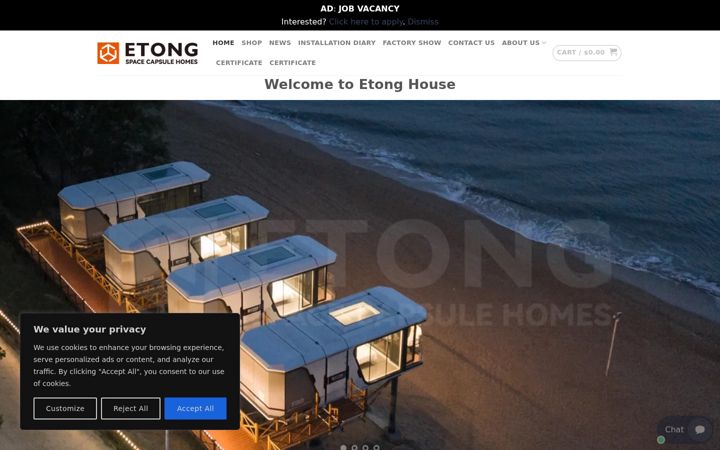 Screenshot of etongcapsulehouse.com
