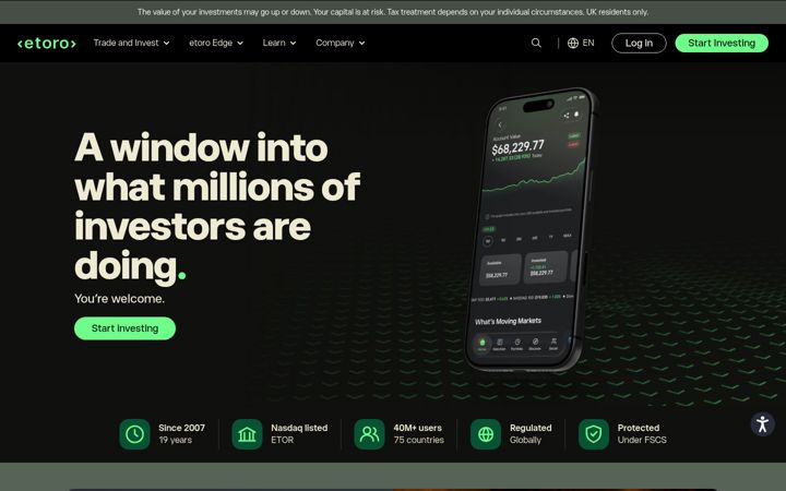 Snímek obrazovky etoro.com