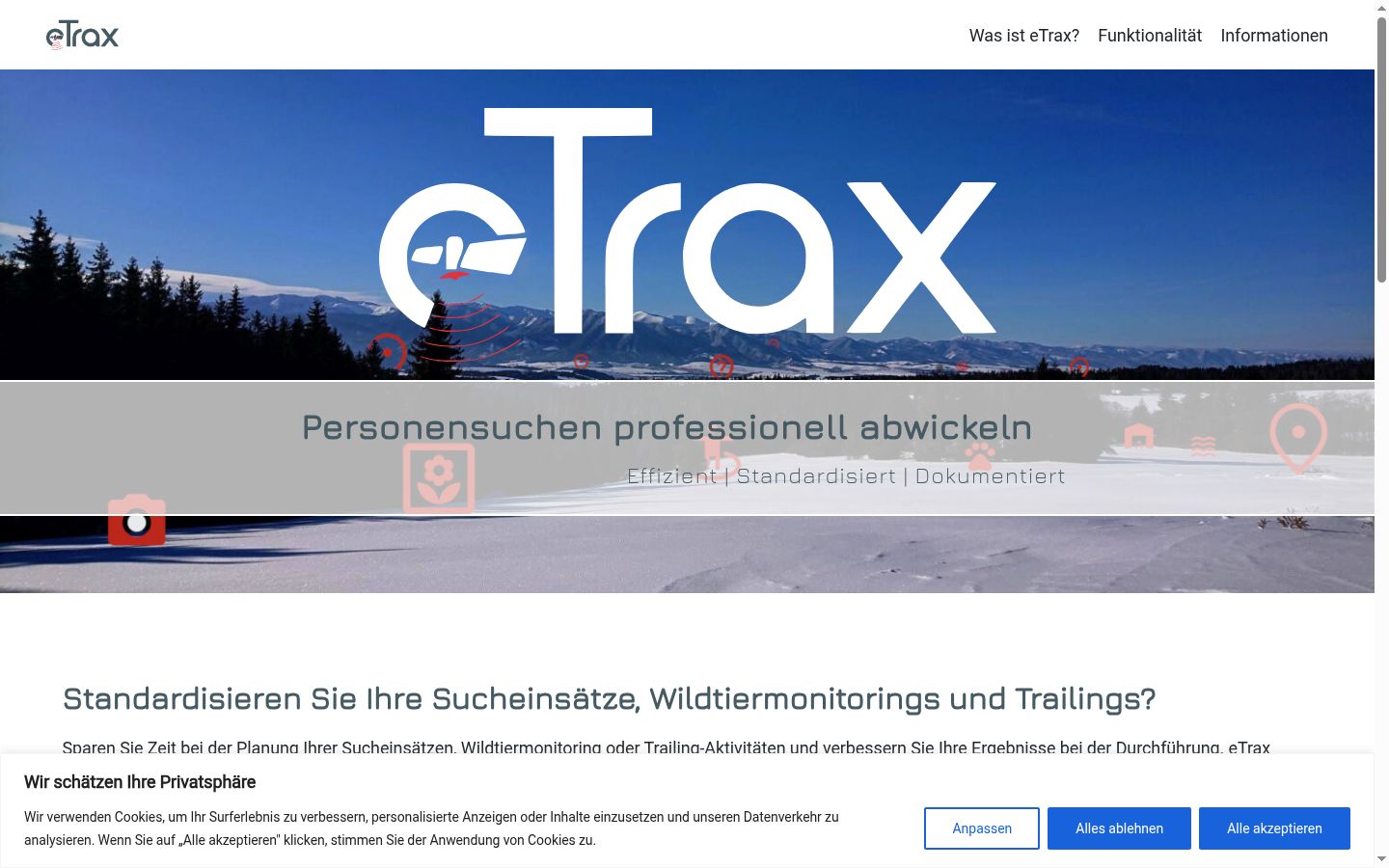 Screenshot des Einwilligungsbanners vor jeglicher Interaktion
