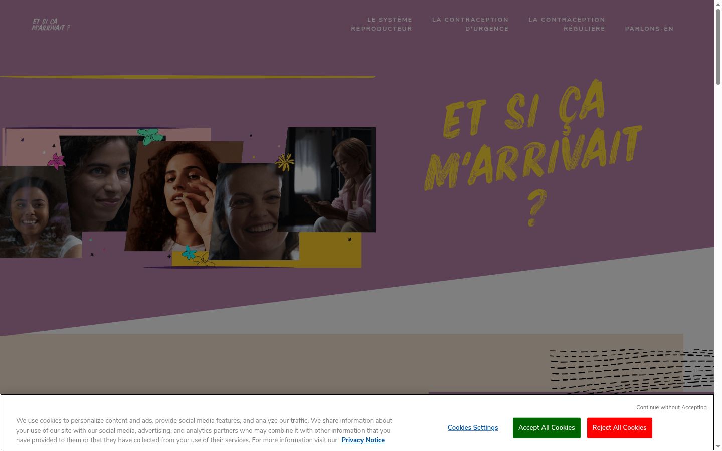 Captura de pantalla del banner de consentimiento mostrado antes de cualquier interacción