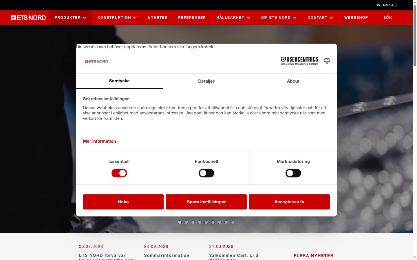 Zrzut ekranu banera zgody wyświetlanego przed jakąkolwiek interakcją