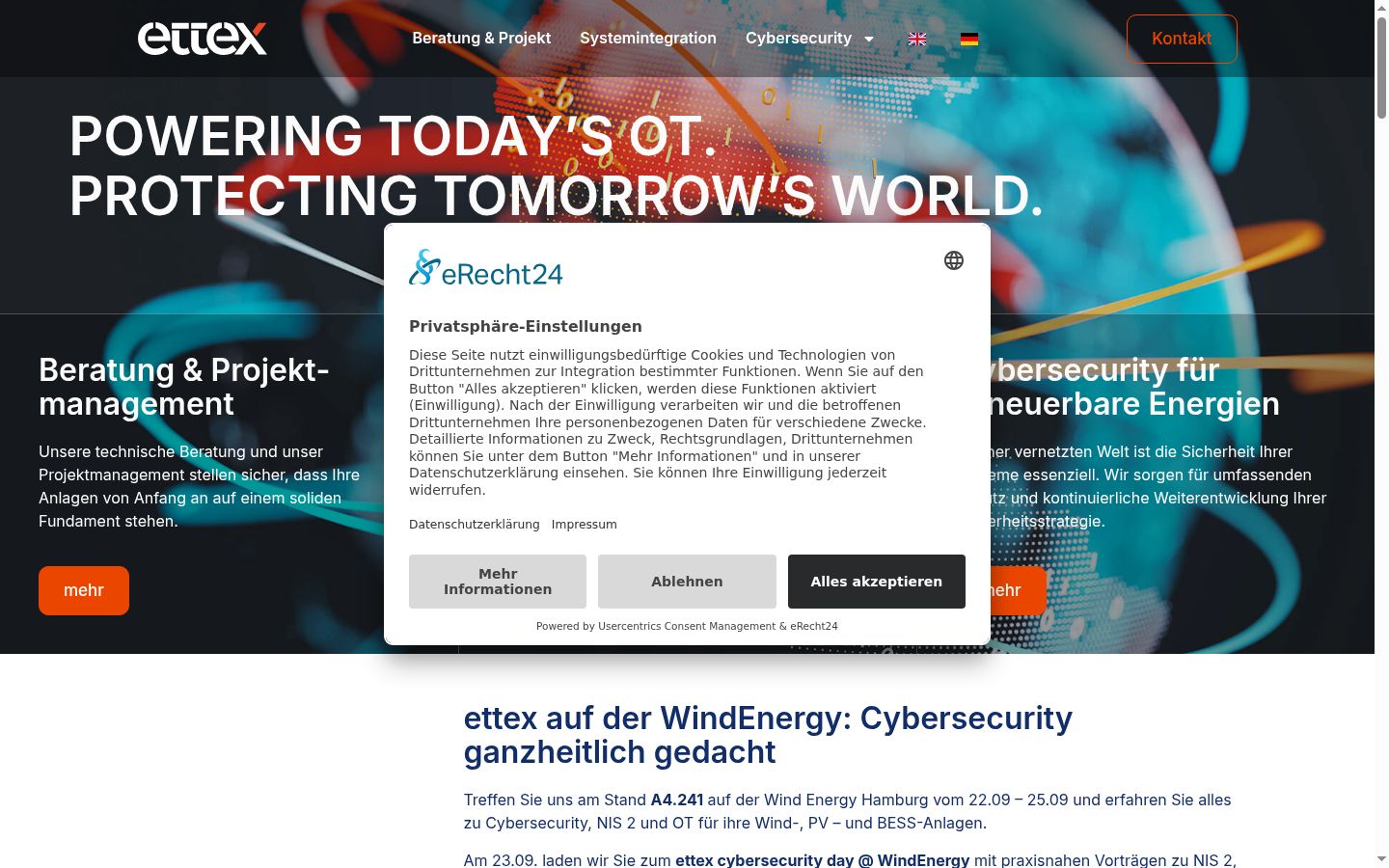 Screenshot des Einwilligungsbanners vor jeglicher Interaktion