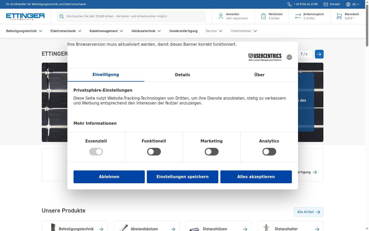 Skärmbild av samtyckesbannern som visades före någon interaktion