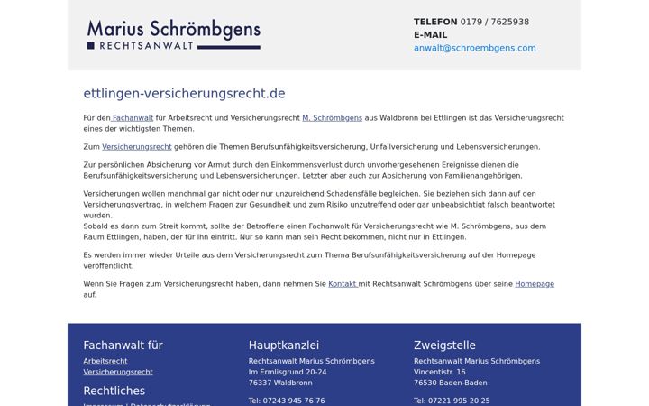 Screenshot of ettlingen-versicherungsrecht.de