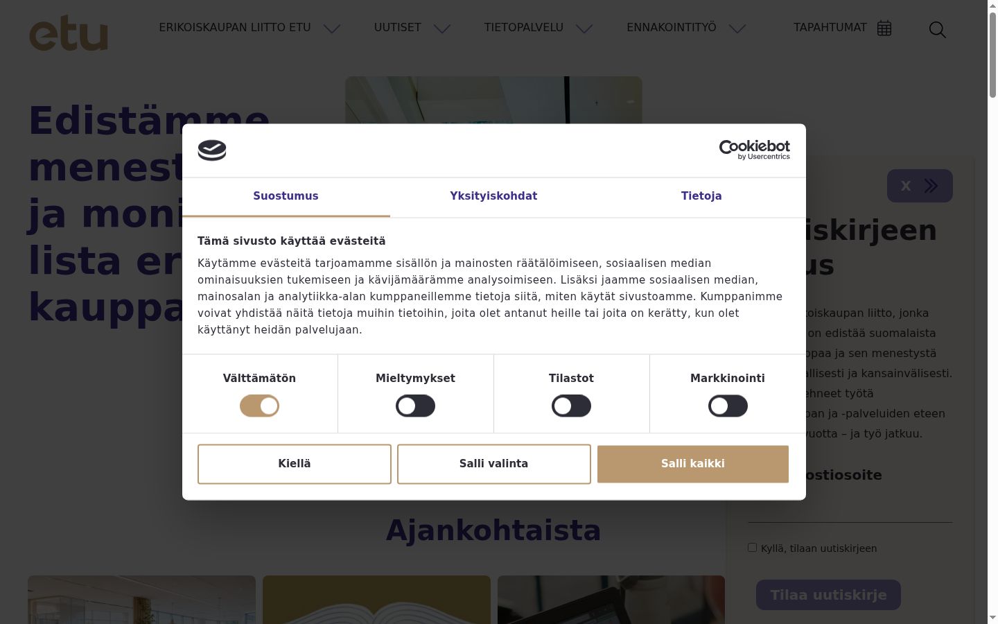 Screenshot tal-banner tal-kunsens muri qabel kwalunkwe interazzjoni