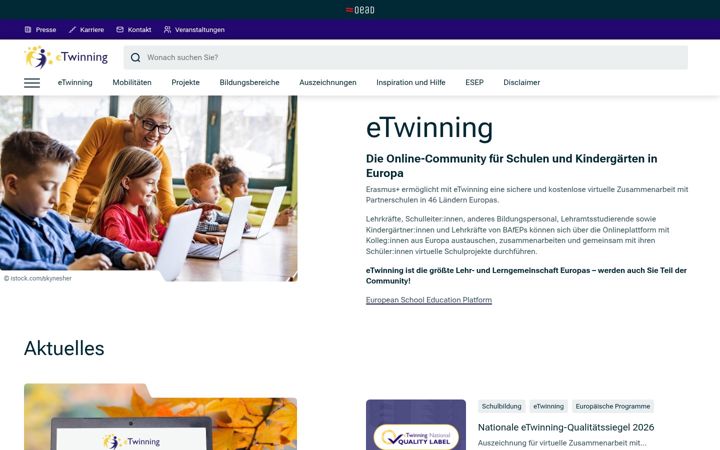 Ekraanipilt saidist etwinning.at