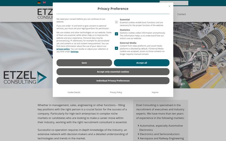 Posnetek zaslona etzel-consulting.de