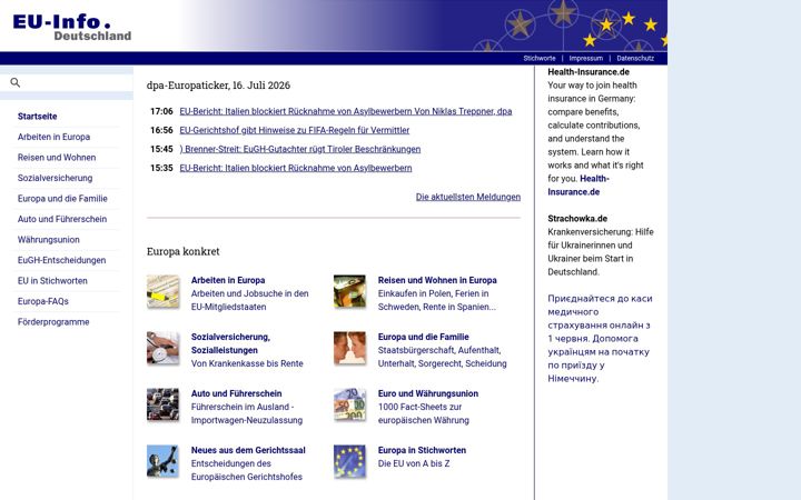 Ekraanipilt saidist eu-info.de