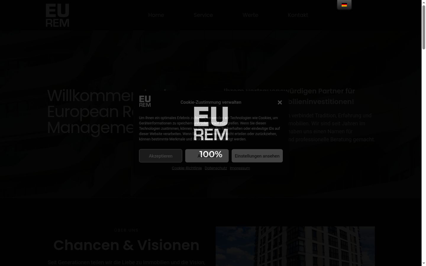 Captura de ecrã do banner de consentimento apresentado antes de qualquer interação