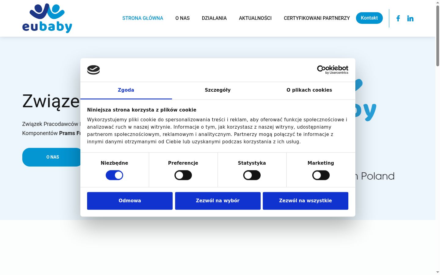 Zrzut ekranu banera zgody wyświetlanego przed jakąkolwiek interakcją