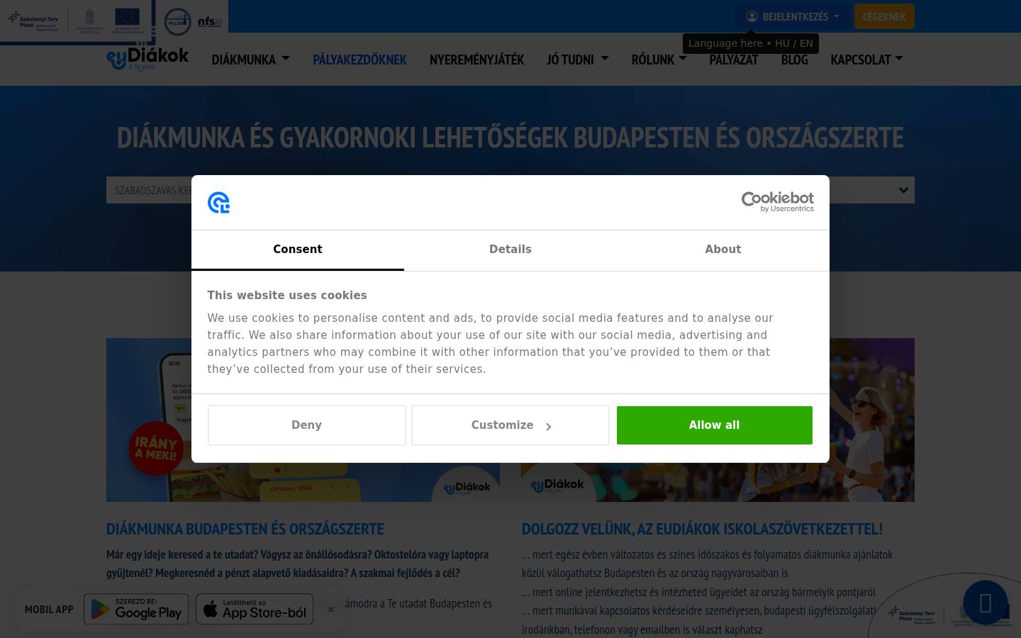 Zrzut ekranu banera zgody wyświetlanego przed jakąkolwiek interakcją