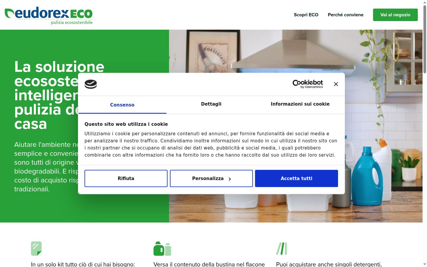 Screenshot del banner di consenso mostrato prima di qualsiasi interazione