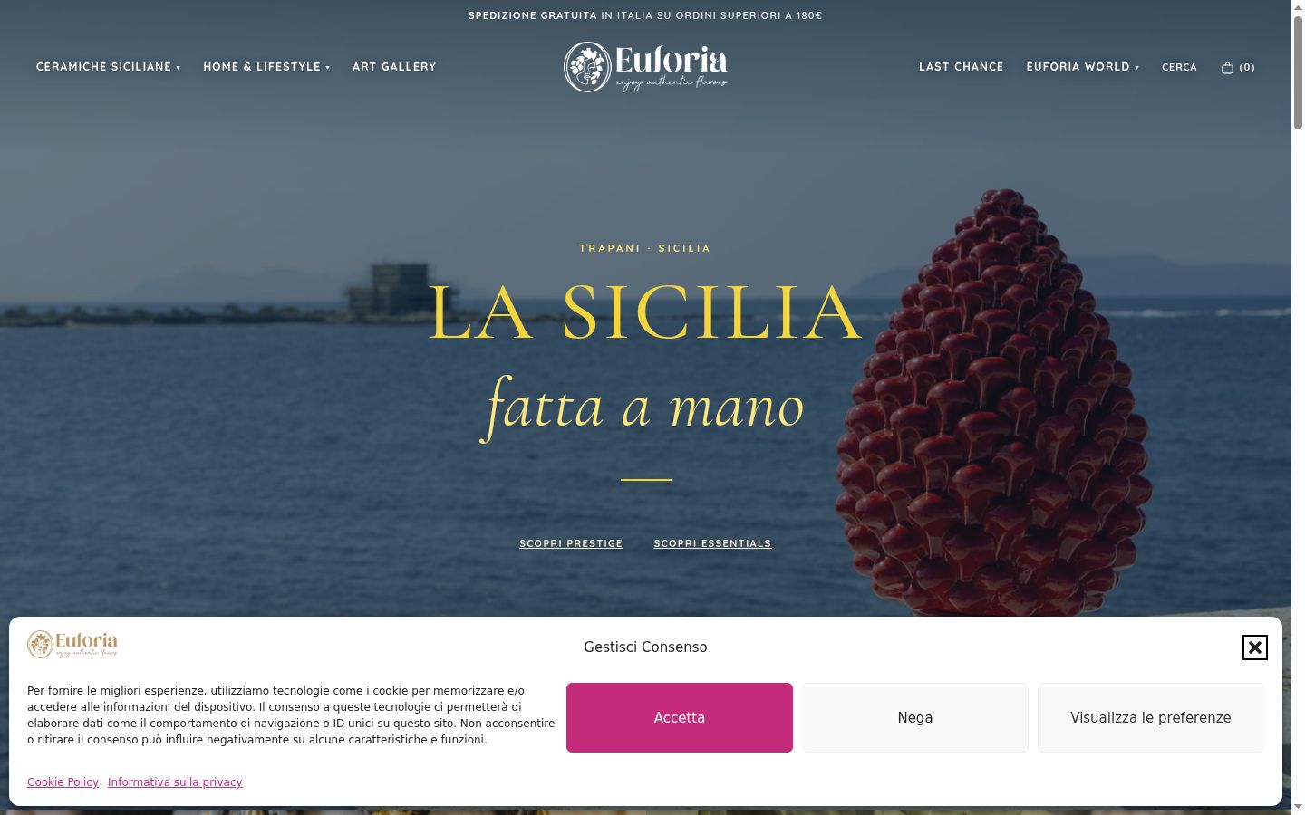 Screenshot del banner di consenso mostrato prima di qualsiasi interazione
