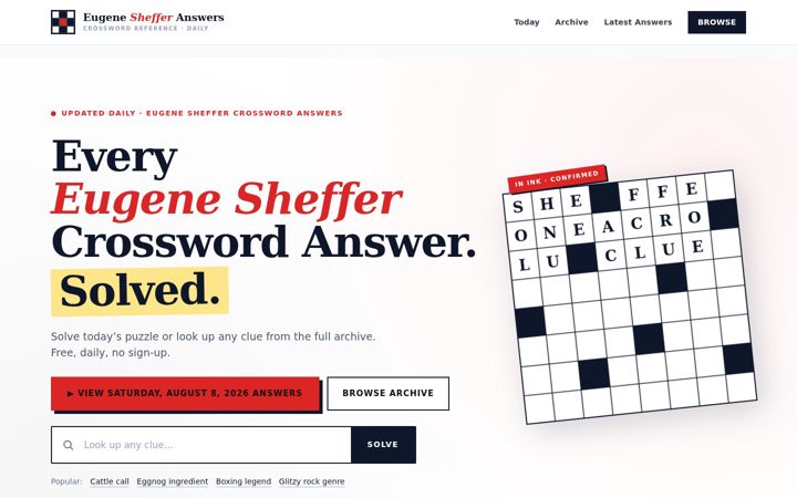Screenshot of eugenesheffercrosswordanswers.com