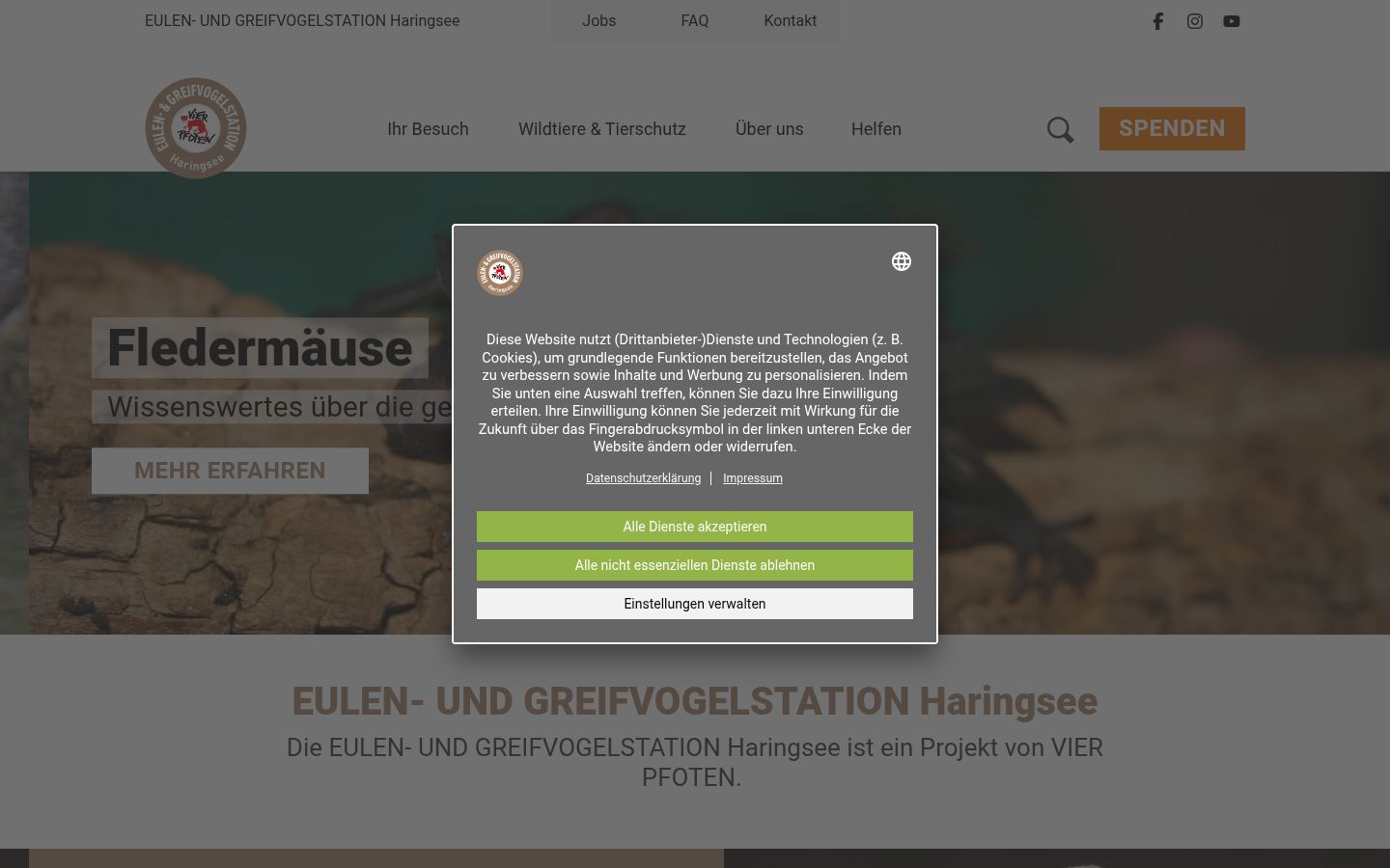 Screenshot des Einwilligungsbanners vor jeglicher Interaktion
