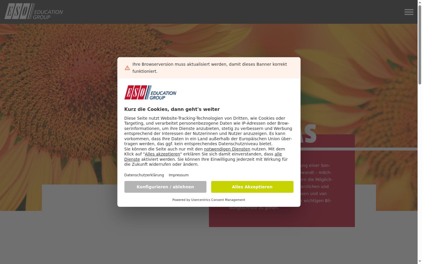 Screenshot of the consent banner shown before any interaction