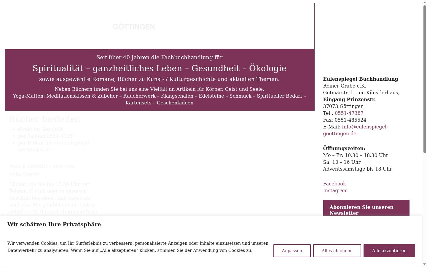 Screenshot des Einwilligungsbanners vor jeglicher Interaktion