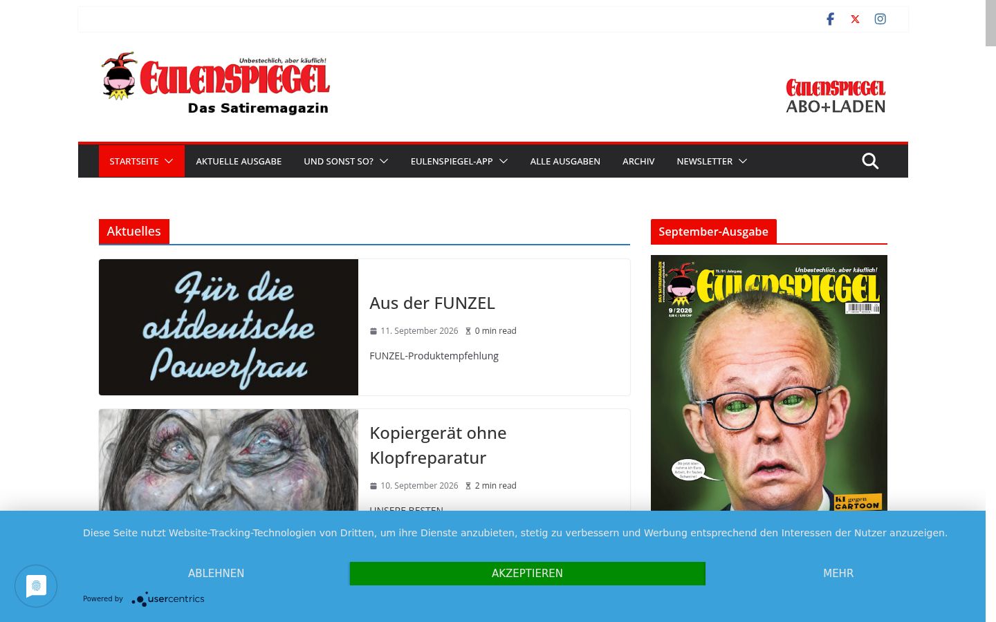 Screenshot des Einwilligungsbanners vor jeglicher Interaktion