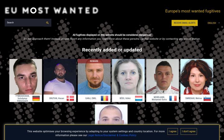 Screenshot of eumostwanted.eu