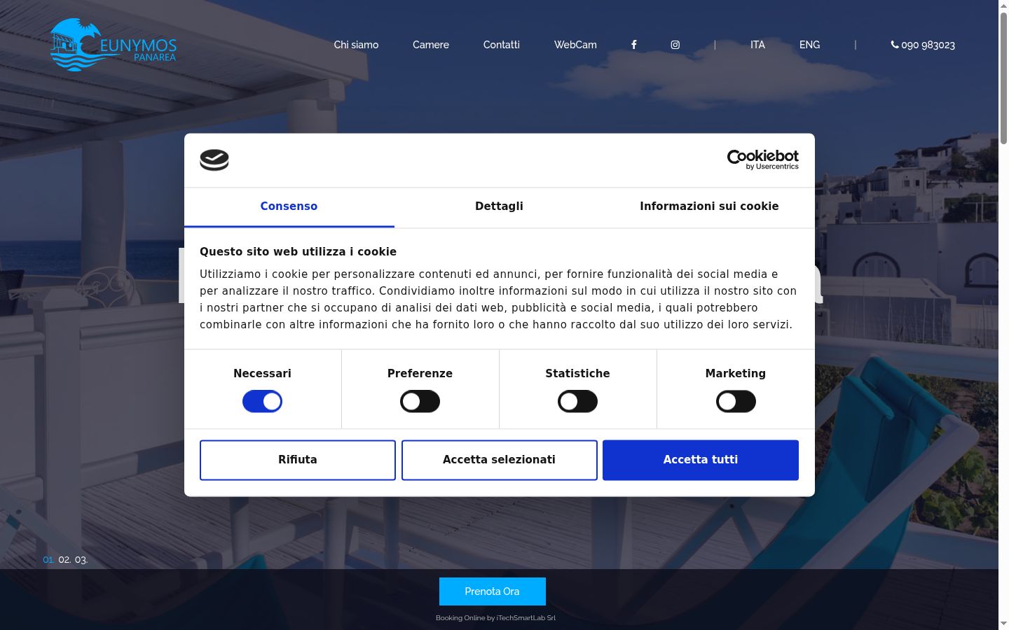 Screenshot del banner di consenso mostrato prima di qualsiasi interazione
