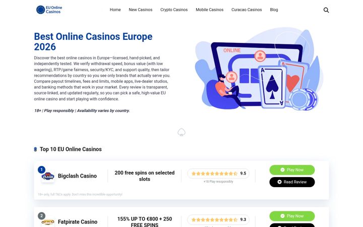 Screenshot of euonlinecasinos.com