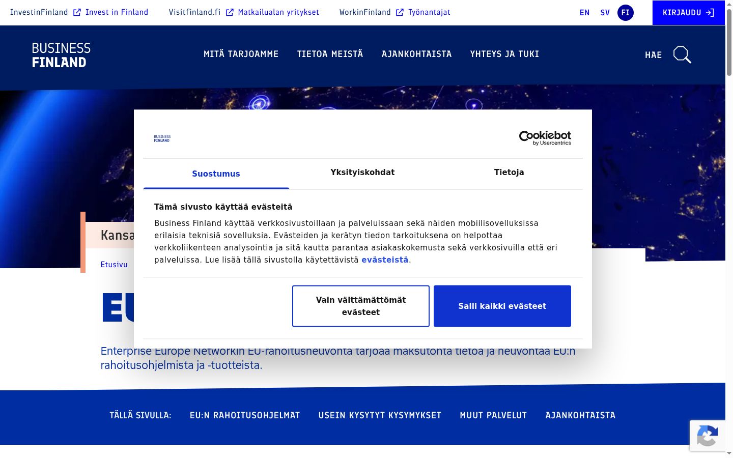 Screenshot tal-banner tal-kunsens muri qabel kwalunkwe interazzjoni