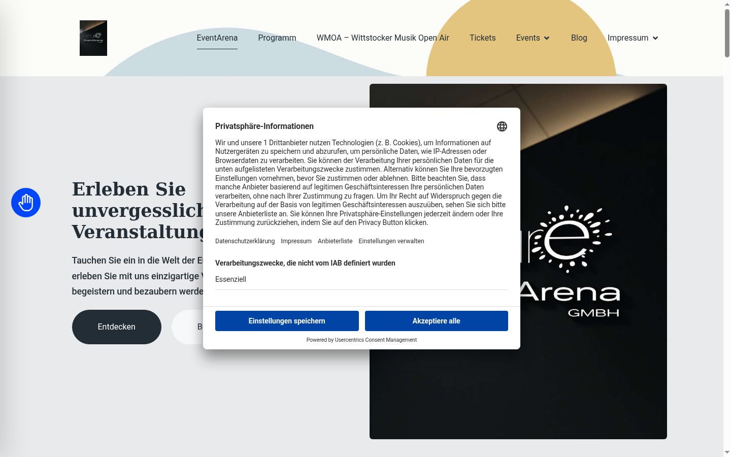 Screenshot of the consent banner shown before any interaction