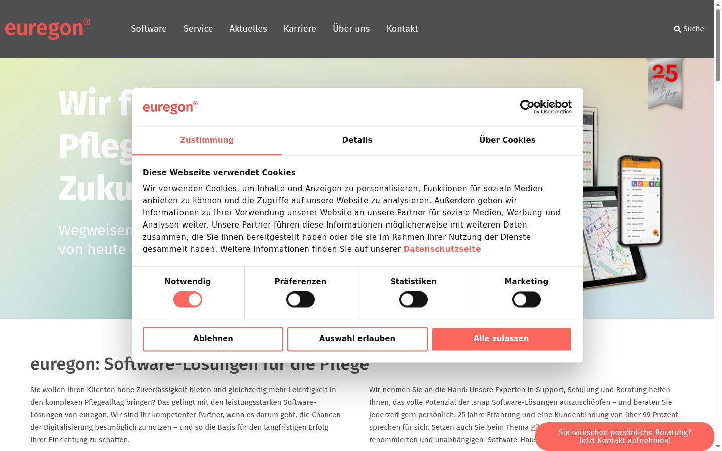 Screenshot of the consent banner shown before any interaction