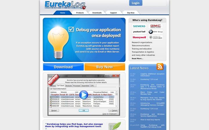 Screenshot of eurekalog.com