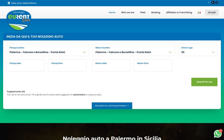 Kuvakaappaus sivustosta eurentcar.it
