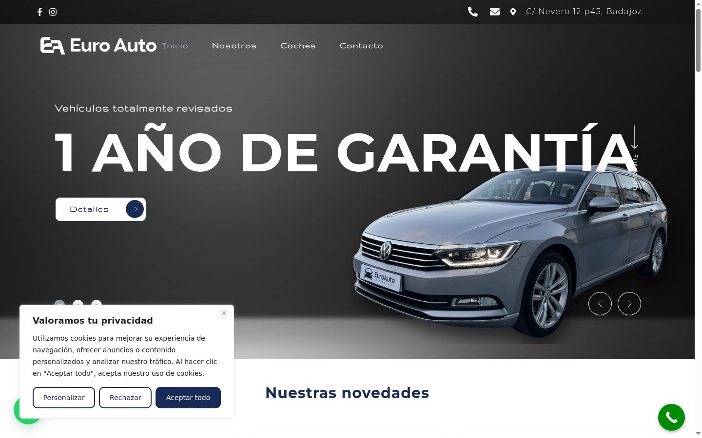Captura de pantalla del banner de consentimiento mostrado antes de cualquier interacción