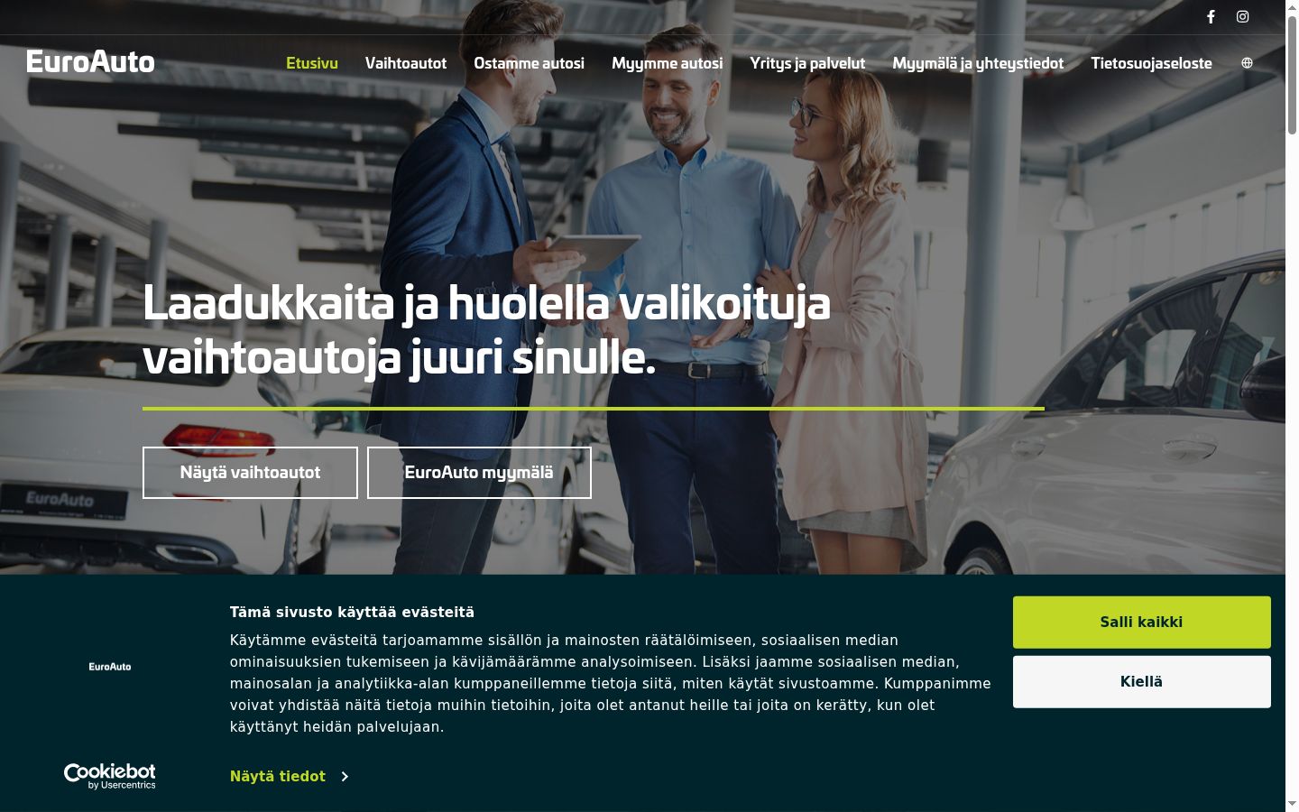 Kuvakaappaus suostumusbannerista, joka näytettiin ennen mitään vuorovaikutusta