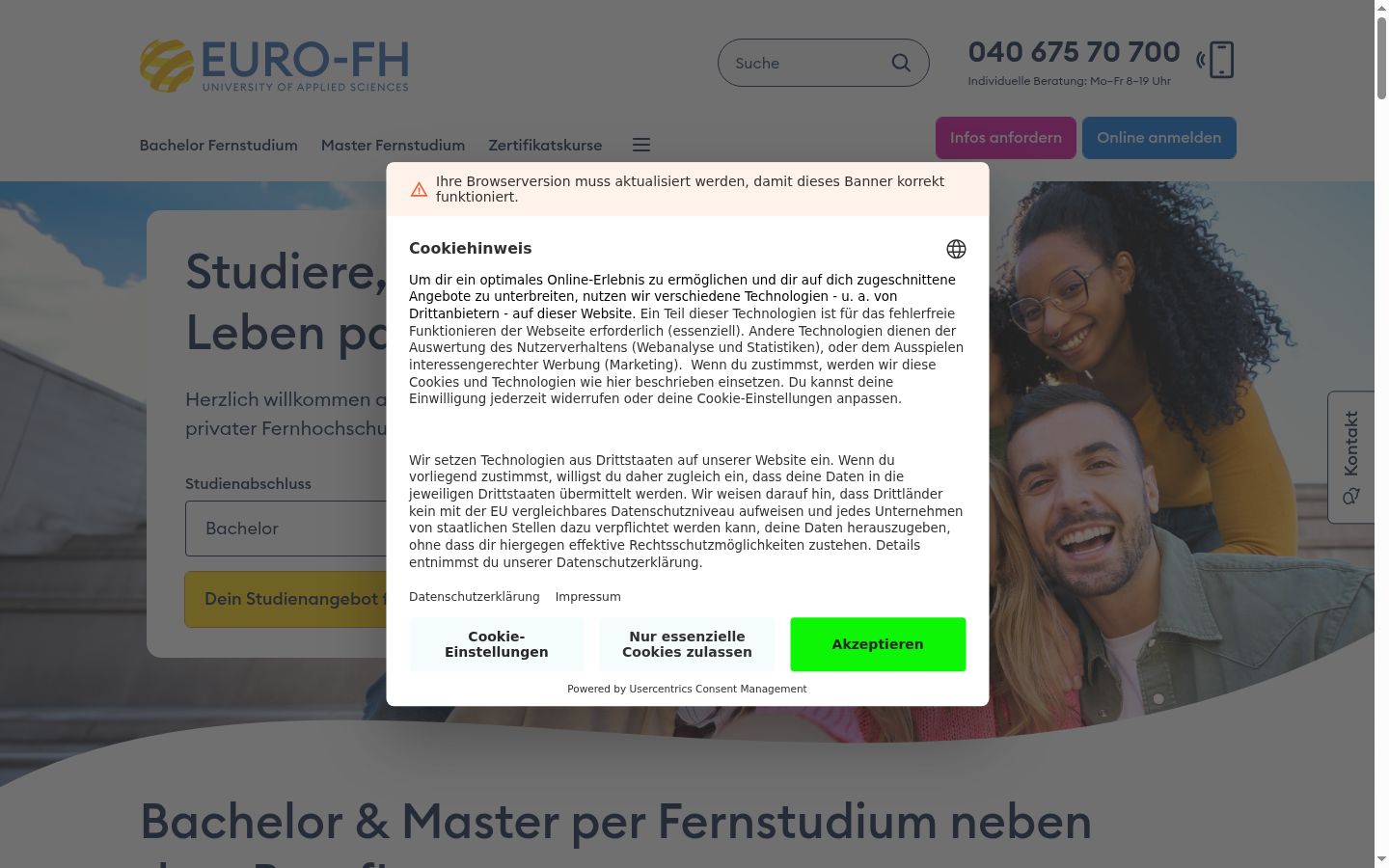 Ekraanipilt nõusolekubännerist, mida näidati enne mis tahes suhtlust
