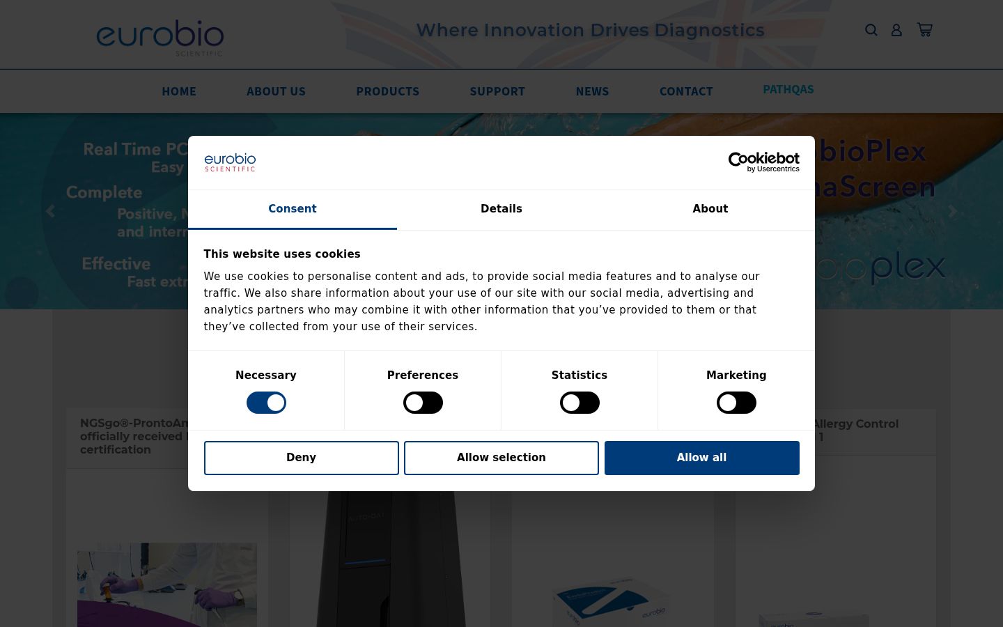 Screenshot del banner di consenso mostrato prima di qualsiasi interazione