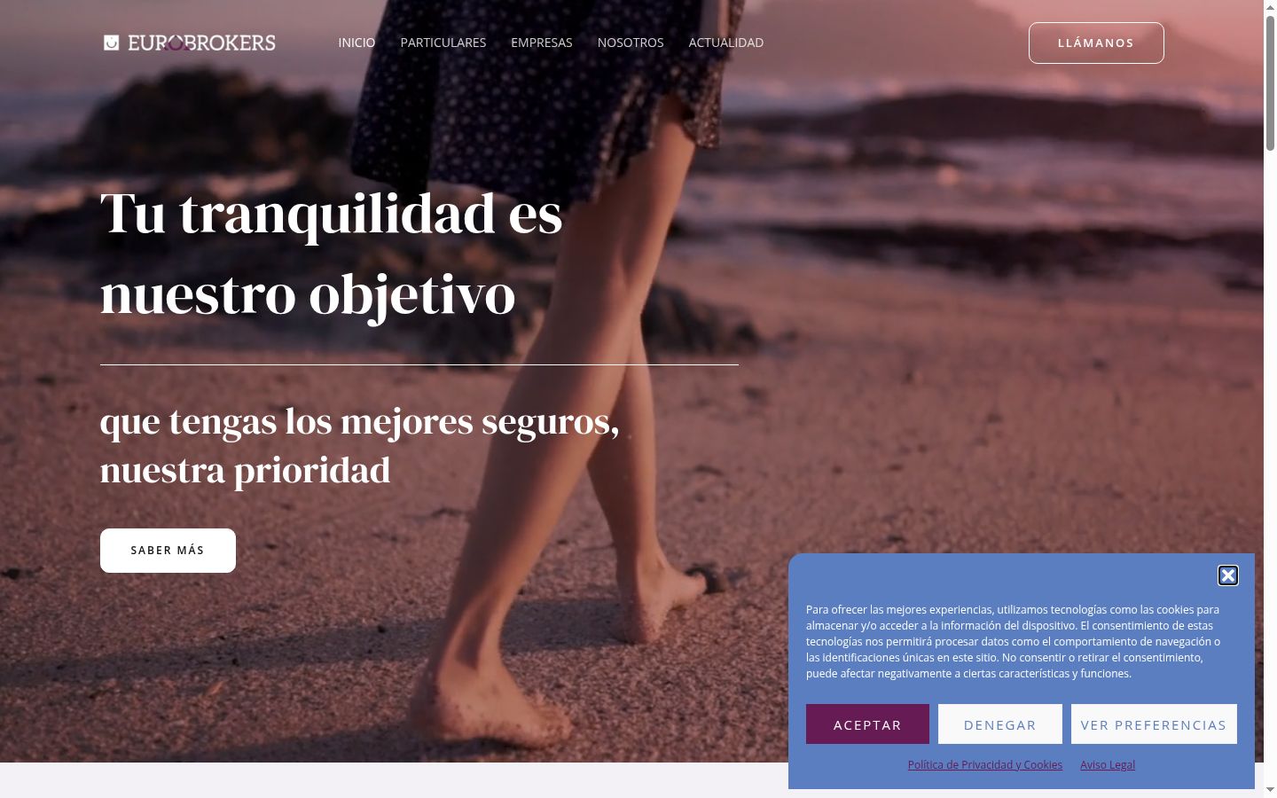 Captura de pantalla del banner de consentimiento mostrado antes de cualquier interacción