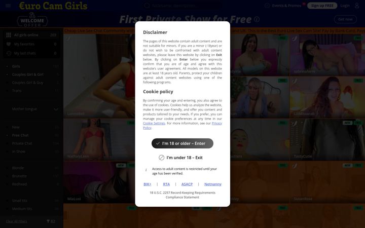 Screenshot of eurocamgirls.com