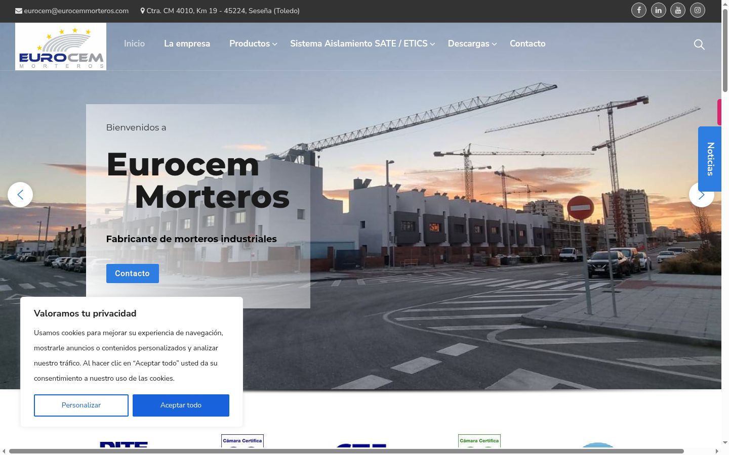 Captura de pantalla del banner de consentimiento mostrado antes de cualquier interacción