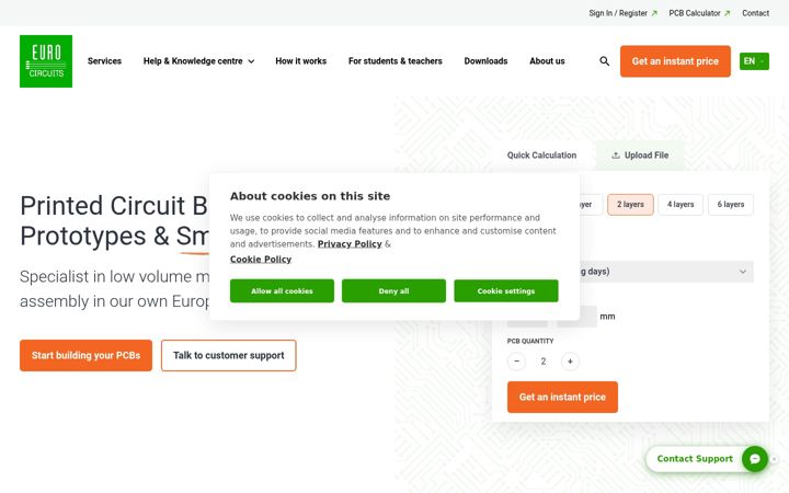 Screenshot of eurocircuits.com