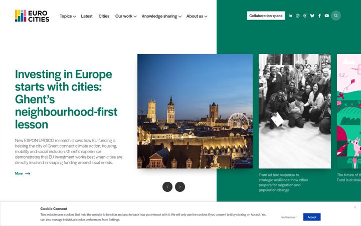 Screenshot of eurocities.eu