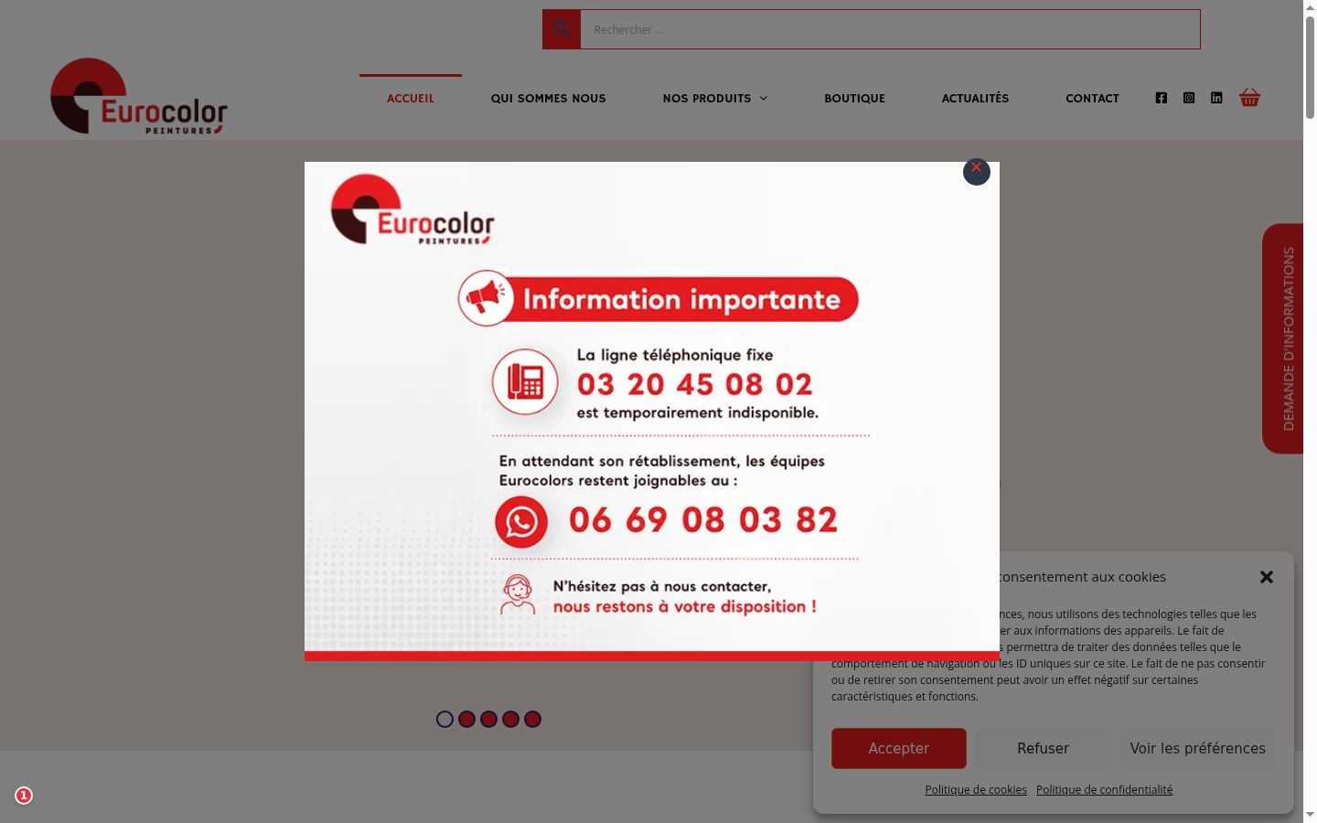 Screenshot del banner di consenso mostrato prima di qualsiasi interazione