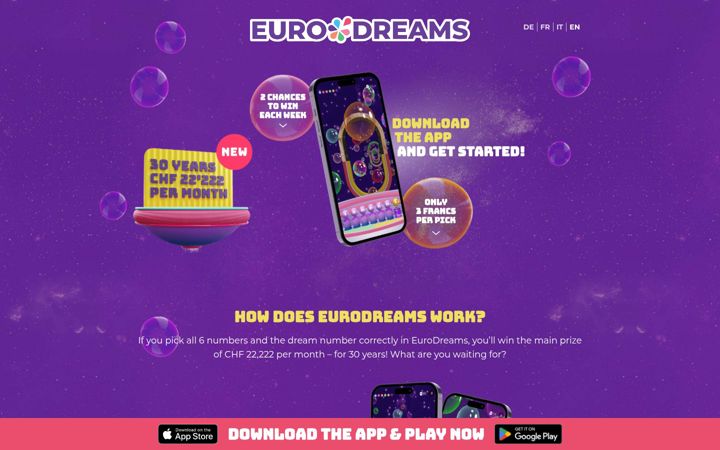 Screenshot ta' eurodreams-app.ch