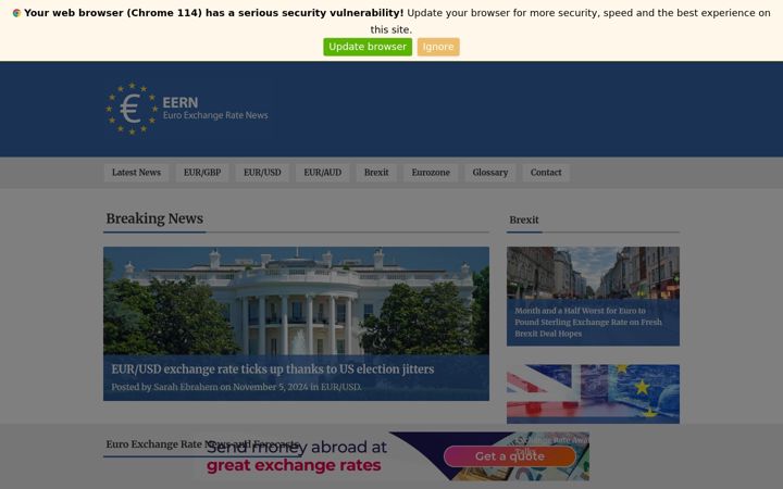 Captura de ecrã de euroexchangeratenews.co.uk