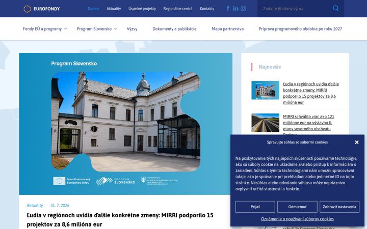 Screenshot von eurofondy.gov.sk